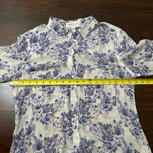 Cloth & Stone Anthropologie white & purple floral button down top size S - Picture 11 of 12